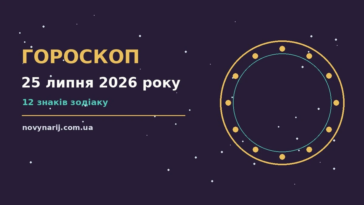 Космічна ілюстрація із сузір’ями та календарем на 25 липня 2026 року, символ практичного гороскопу